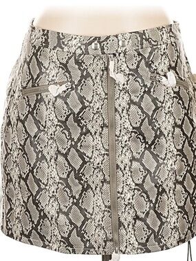 Blank NYC Taupe and Black Snake-Print Zip Mini Skirt